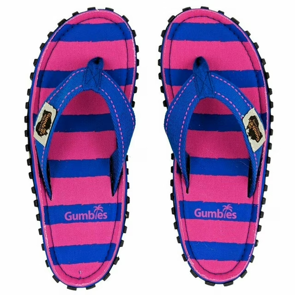Gumbies Islander Canvas Flip-Flops Sandals Blue & Pink Stripe Men's 8, Women's 9